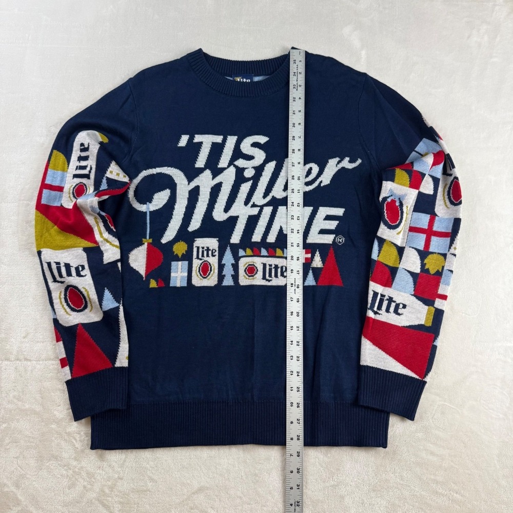 Miller Lite Ugly Christmas Sweater Mens XL Navy Blue Tis Miller Time Holiday - Picture 5 of 6